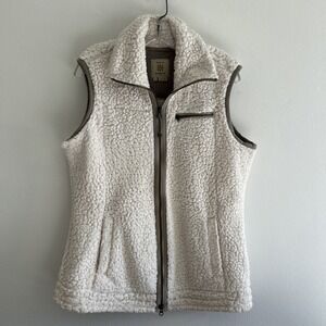 Royal Robbins Women Jacket Large Cream Sherpa Faux Fur Vest Full Zip Cowl Neck